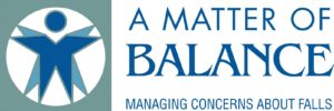 Logo for A Matter of Balance program which helps people learn to manage concerns about falls.