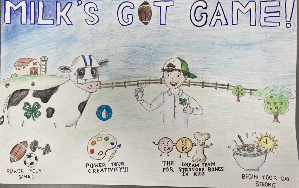 poster for a contest showing a cow wearing a football helmet