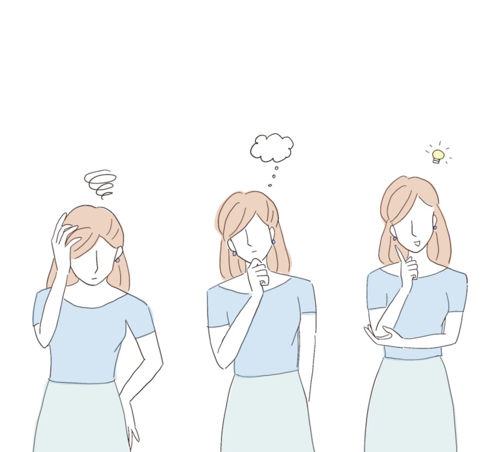 Caricature of woman making a thoughtful decision